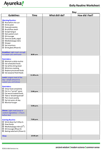 Daily Routine Worksheet | Ayureka